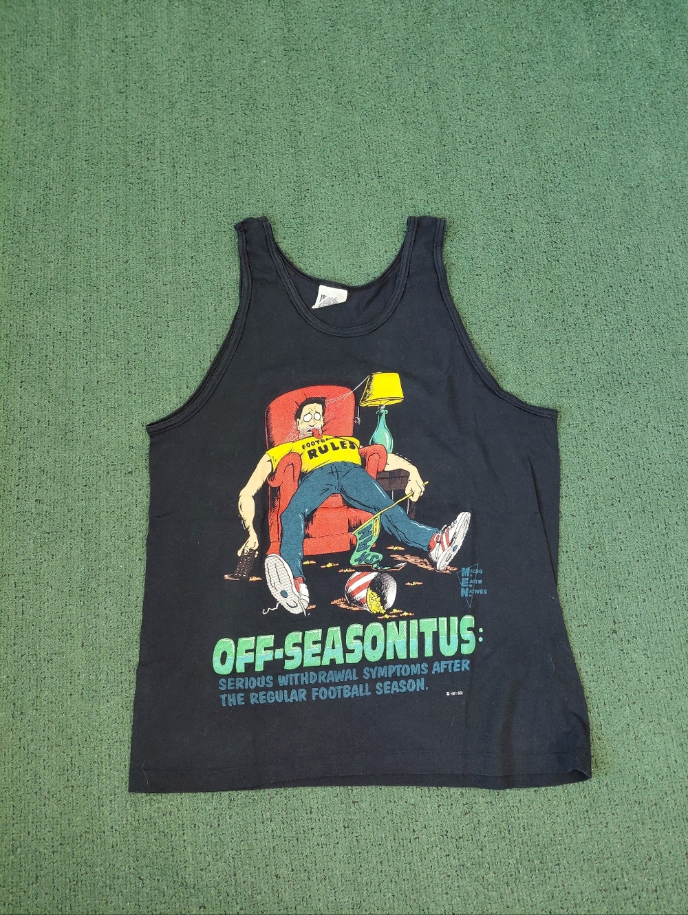 VINTAGE 1991 Off-Seasonitus Football Season Funny 90's Rare Black Tank Top Sz XL